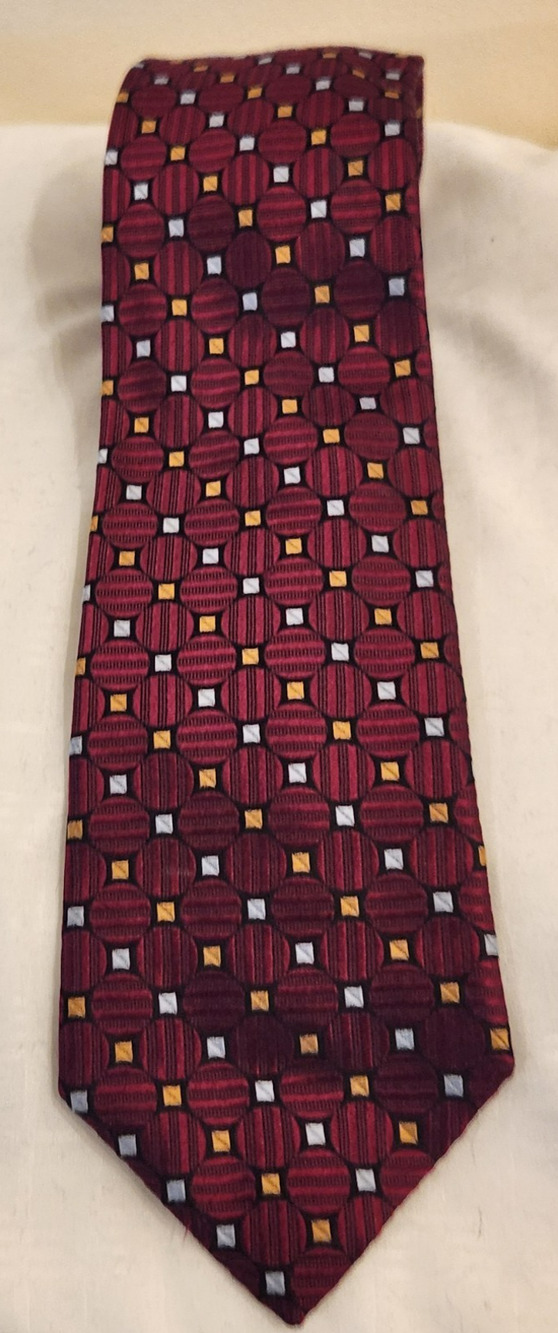 Jos A Bank Signature Collection REPP Silk Red W/ Geometric Yellow/White/Black